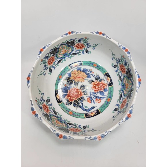 Japanese Imari Octagon Porcelain Bowl Floral & Foliate Pattern 9" - Picture 2 of 6